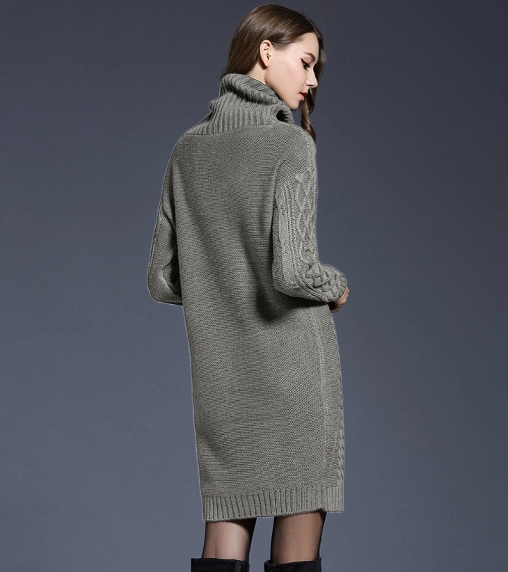 The New Fall/Winter Trend Is Selling Large-Size Women′s Knitwear Dresses with Long Turtleneck Sweaters