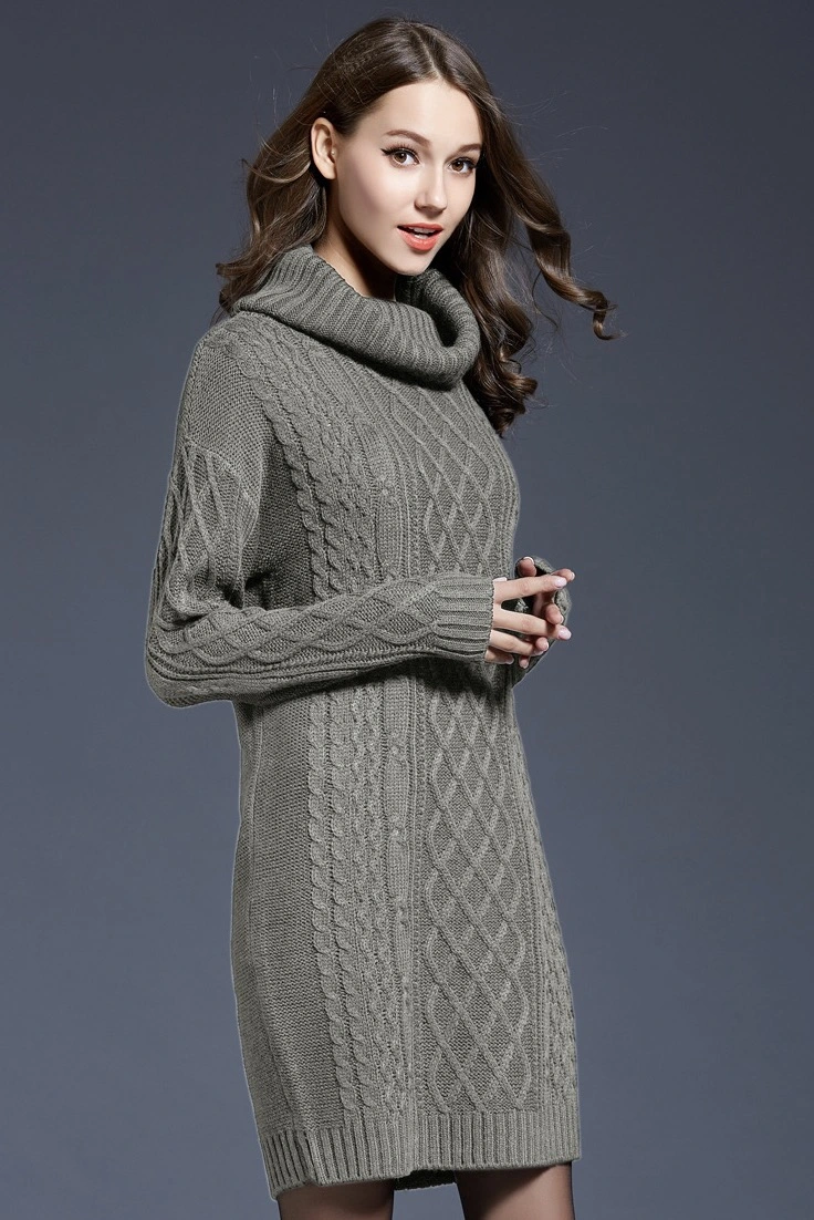 The New Fall/Winter Trend Is Selling Large-Size Women′s Knitwear Dresses with Long Turtleneck Sweaters