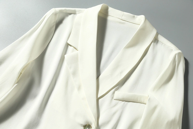 Suit Collar Commuter Silk Satin Long Sleeved Shirt Blouse Pure Silk Shirt