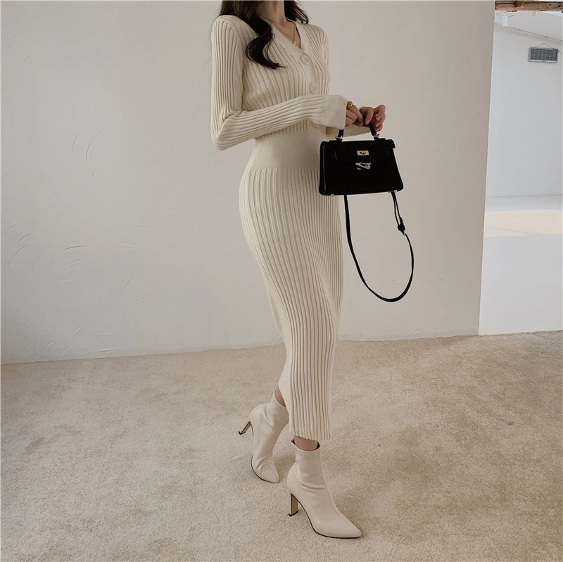 Temperament Knitted Sweater Dress Women′s New Autumn and Winter Skirt Slim Fit Versatile MID Length Skirt