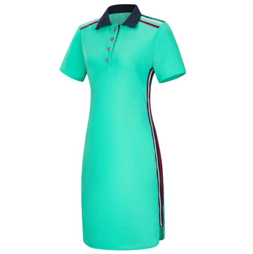 Women′s New Short-Sleeved Split Dress Summer Polo Collar Sweater Dress