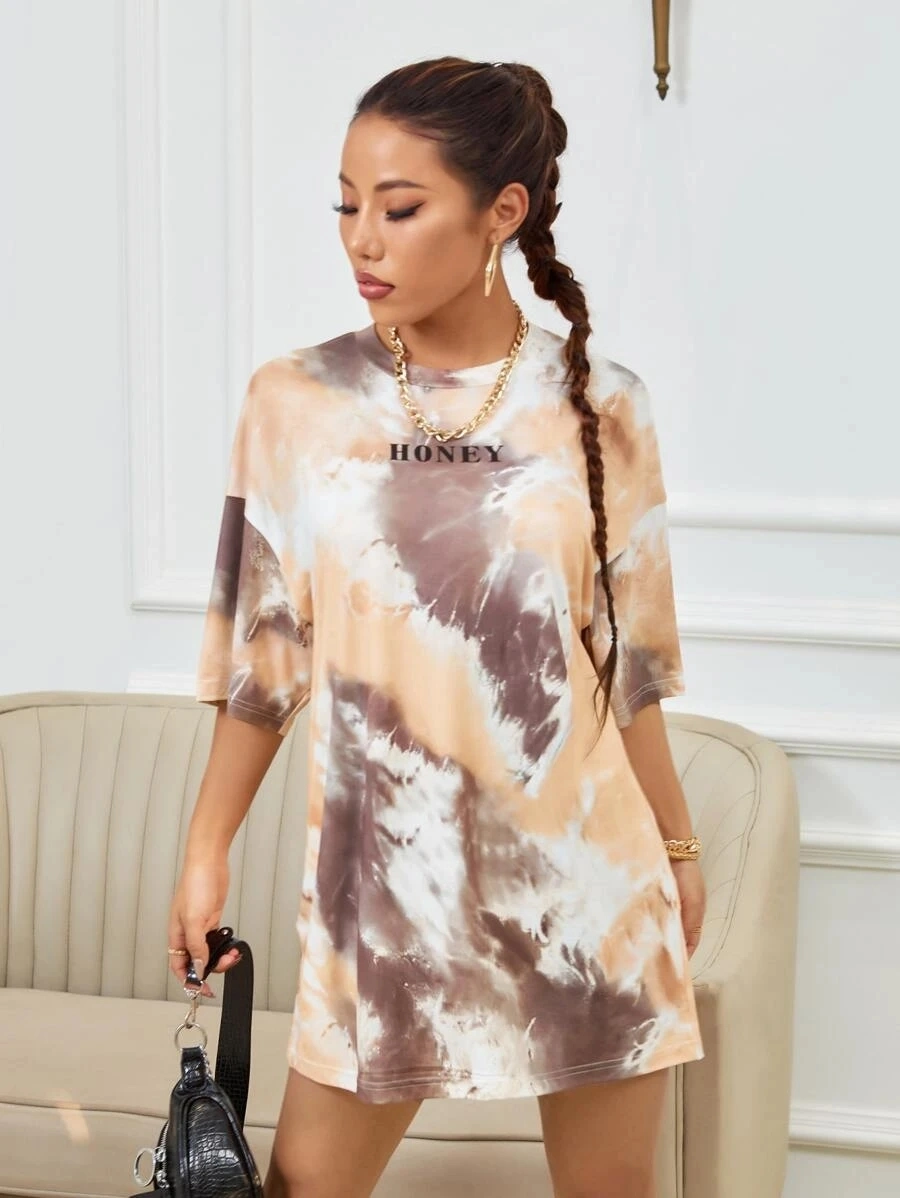 Women Fashion Girls Tie Dye Letter Graphic Tee Wholesale