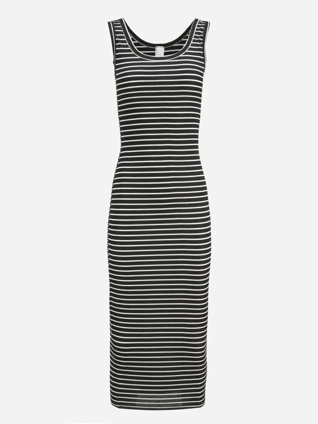 Women Sleeveless Black White Striped Knit Cotton Bodycon Dress