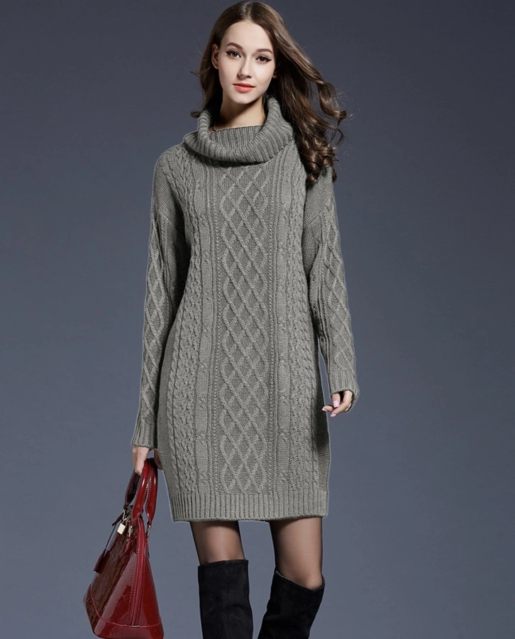 The New Fall/Winter Trend Is Selling Large-Size Women′s Knitwear Dresses with Long Turtleneck Sweaters