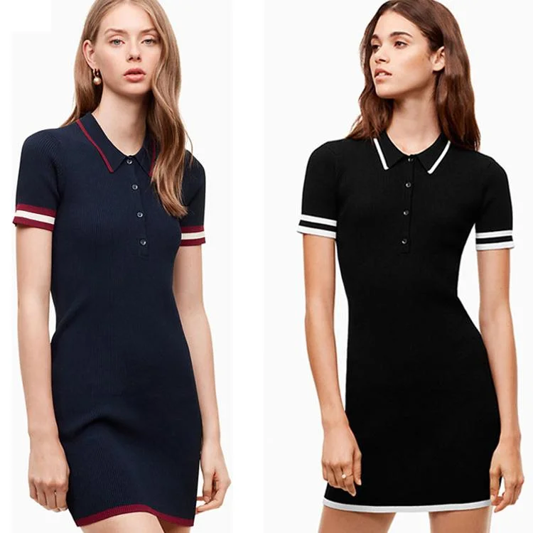 2022 Golf Short Sleeve Dress Polo Neck Ladies Womens Golf T-Shirt Dress Golf Apparel Clothing for Wholesale