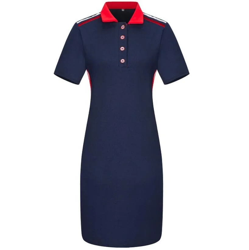 Women′s New Short-Sleeved Split Dress Summer Polo Collar Sweater Dress