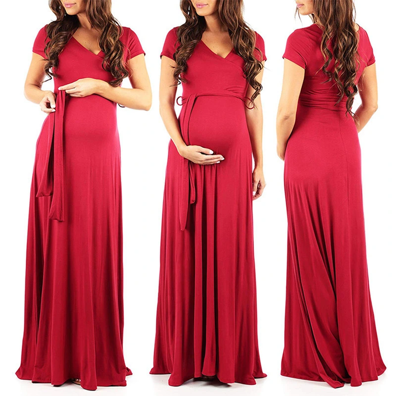 Maternity Gown Maxi Dress V Neck Women Clothes Photography Pregnancy Dress