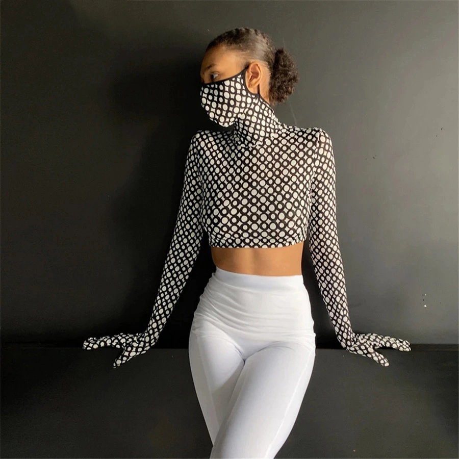 Wholesale Leopard Print Woman Tshirts Masked Crop Top Gloves Tees Harajuku