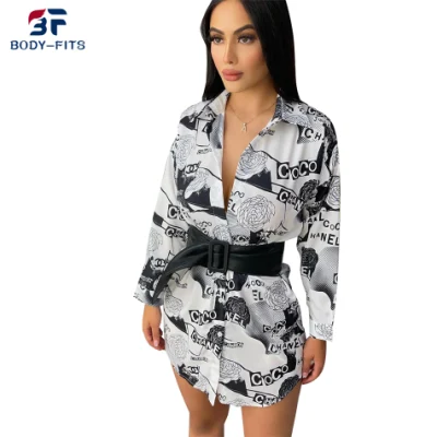 Robe chemise élégante à manches longues pour femme