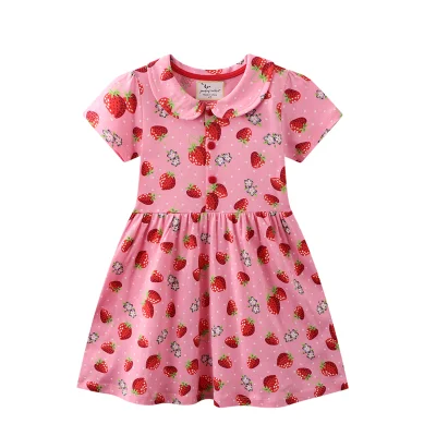 2022 vente en gros rose col polo fraise robe d'impression pour les filles à manches courtes