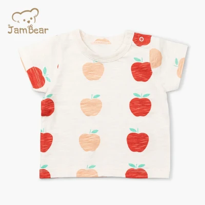 Jambear t-shirt en coton bio été bébé enfants t-shirts en coton enfants hauts à manches courtes en jersey flammé t-shirt imprimé