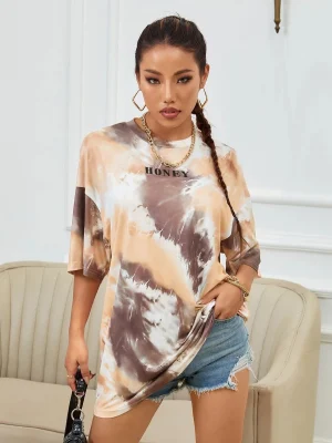 Mode féminine Tie Dye Lettre Graphic Tee Vente en gros