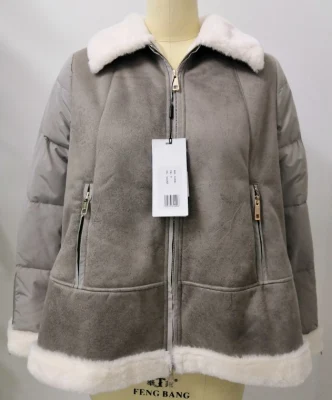 Veste bouffante à la mode ample pour dames avec manteau d'hiver de vêtements d'extérieur à conception combinée en peaux de mouton