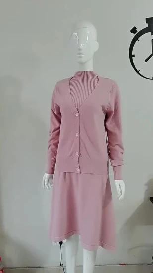 L'automne et l'hiver nouveau pull à manches longues en tricot robe manteau deux pièces couleur unie Casual Women' S costume lâche robe tricotée