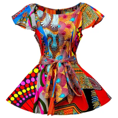 Chemisier africain moderne Designs Wax Print Femmes Tops À Manches Courtes Cravate Avant Recueillir La Taille Femmes Africaines Chemise